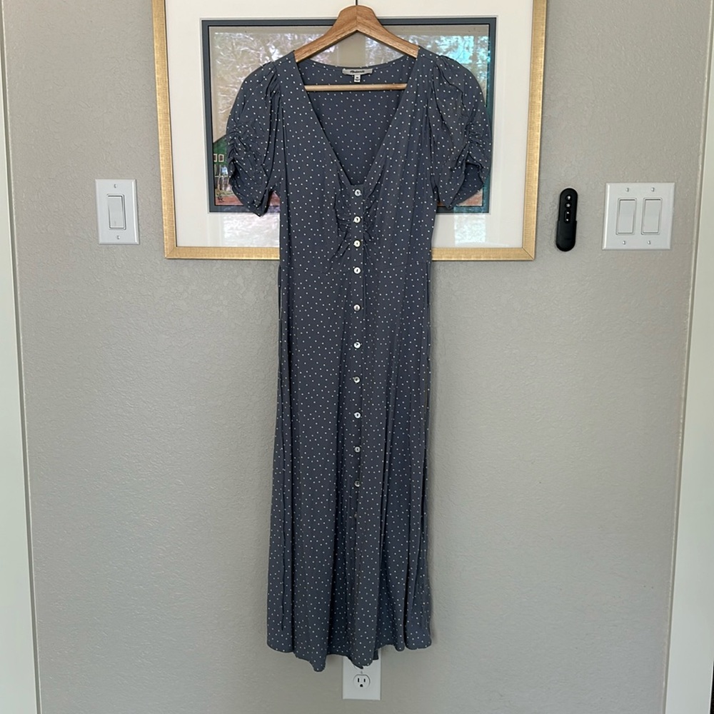 Madewell, Dusty blue polkadot maxi dress